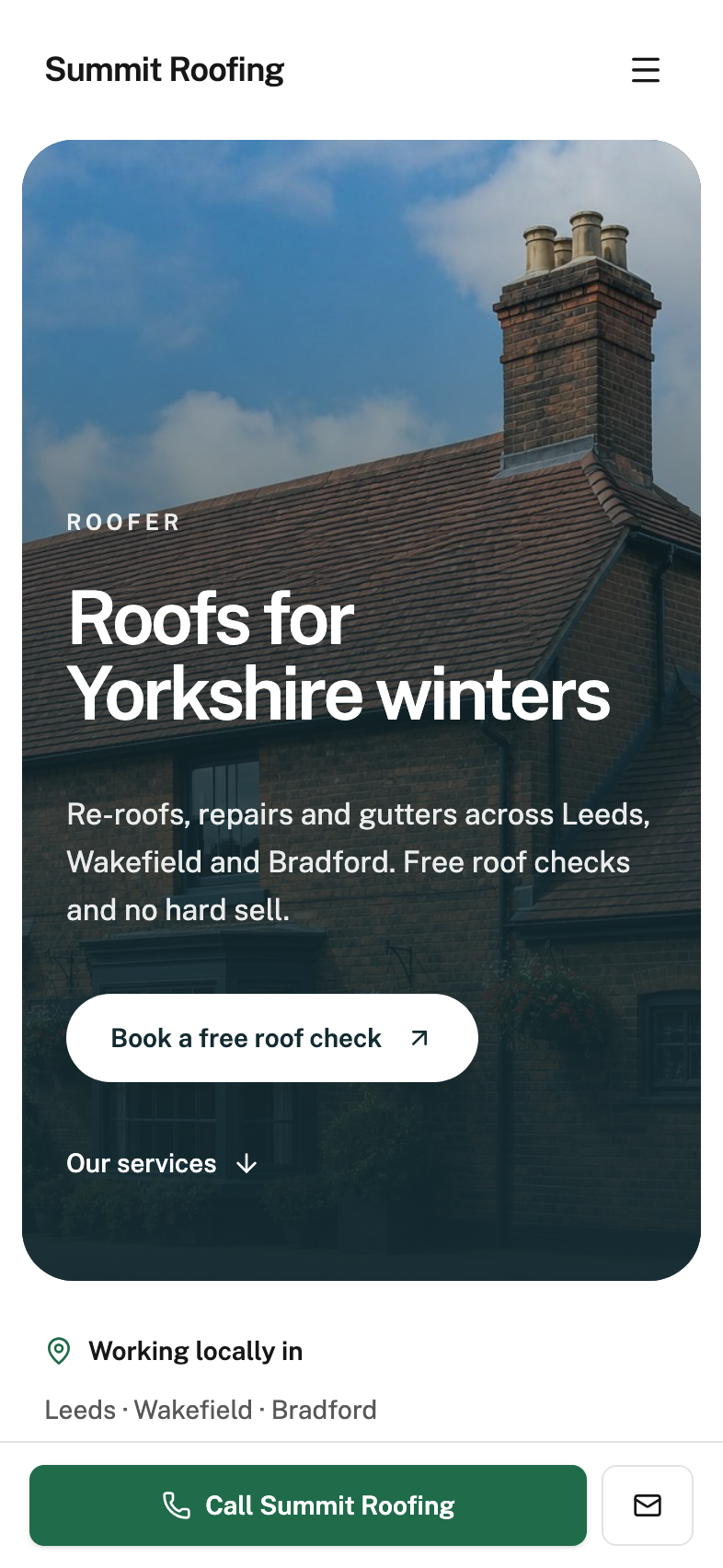Example roofer website built with Tradesite.pro